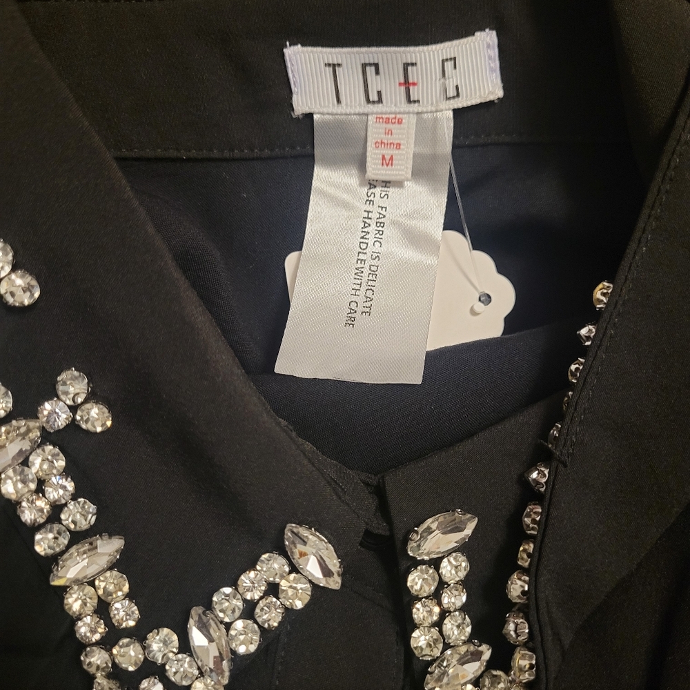 TCEC Black Tiered Dress with Rhinestone Collar Size M - Picture 3 of 4